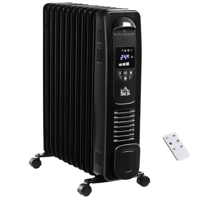 HOMCOM 2500W Digital Oil Filled Radiator - Black - Trusted Building Supplies