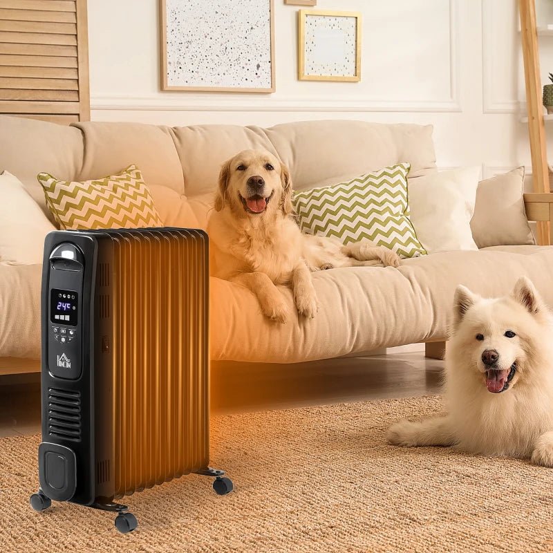 HOMCOM 2500W Digital Oil Filled Radiator - Black - Trusted Building Supplies