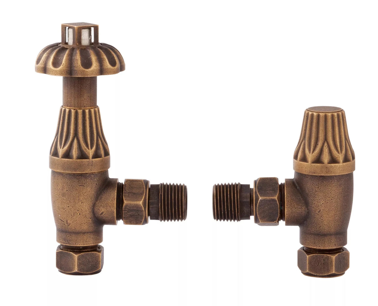 Hudson Reed Antique Brass Thermostatic Radiator Valve Pack Pair - Trusted Building Supplies