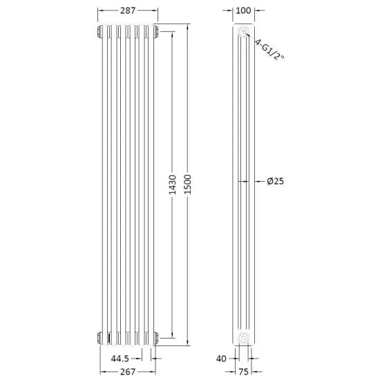 Hudson Reed Colosseum Traditional White Triple Column Radiator - 1500mm x 287mm - Trusted Building Supplies