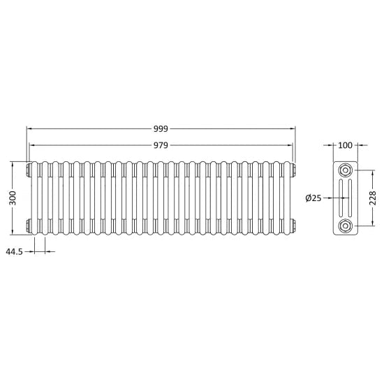 Hudson Reed Colosseum Traditional White Triple Column Radiator - 300mm x 999mm - Trusted Building Supplies