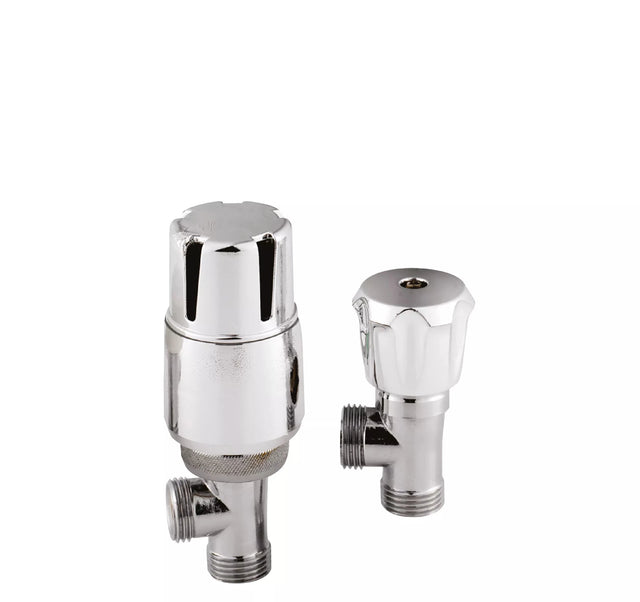 Hudson Reed Contemporay Chrome Angled Thermostatic Radiator Valve Pack Pair - Trusted Building Supplies