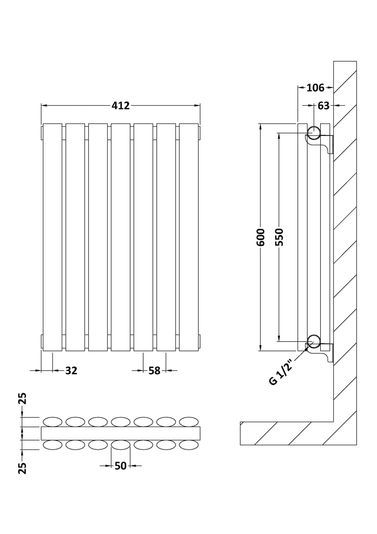 Hudson Reed Revive Anthracite Horizontal Double Panel Radiator - 600mm x 412mm - Trusted Building Supplies