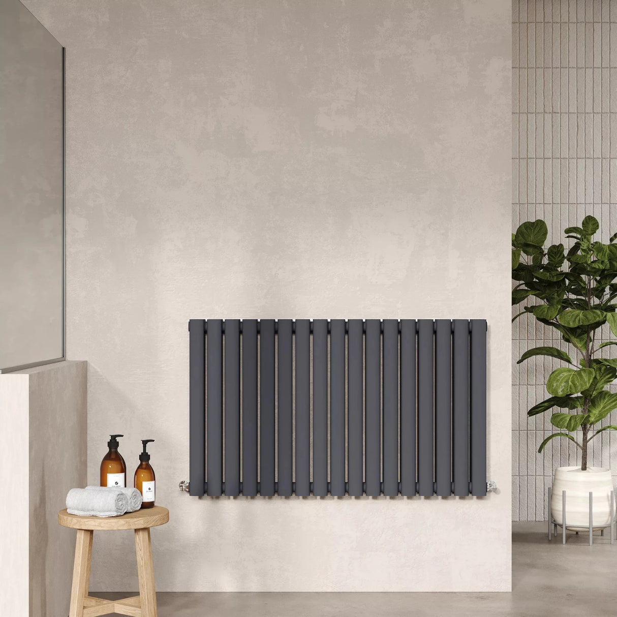 Hudson Reed Revive Anthracite Horizontal Double Panel Radiator - 600mm x 992mm - Trusted Building Supplies
