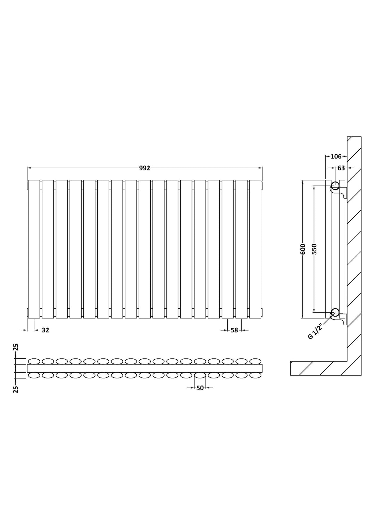 Hudson Reed Revive Anthracite Horizontal Double Panel Radiator - 600mm x 992mm - Trusted Building Supplies