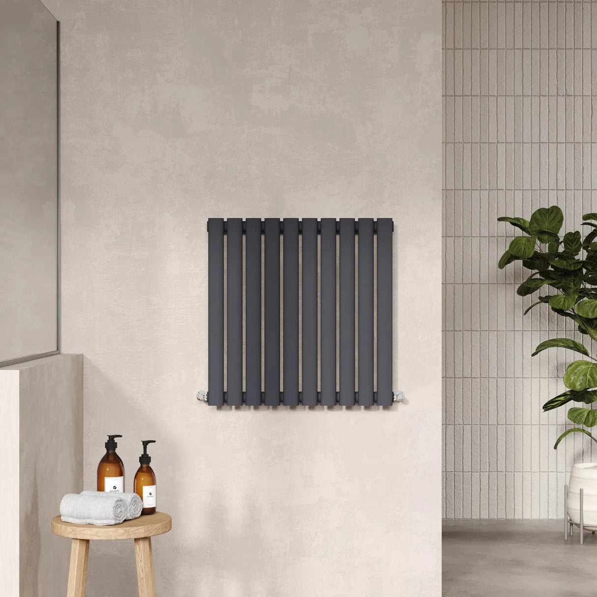Hudson Reed Revive Anthracite Horizontal Single Panel Radiator - 600mm x 586mm - Trusted Building Supplies