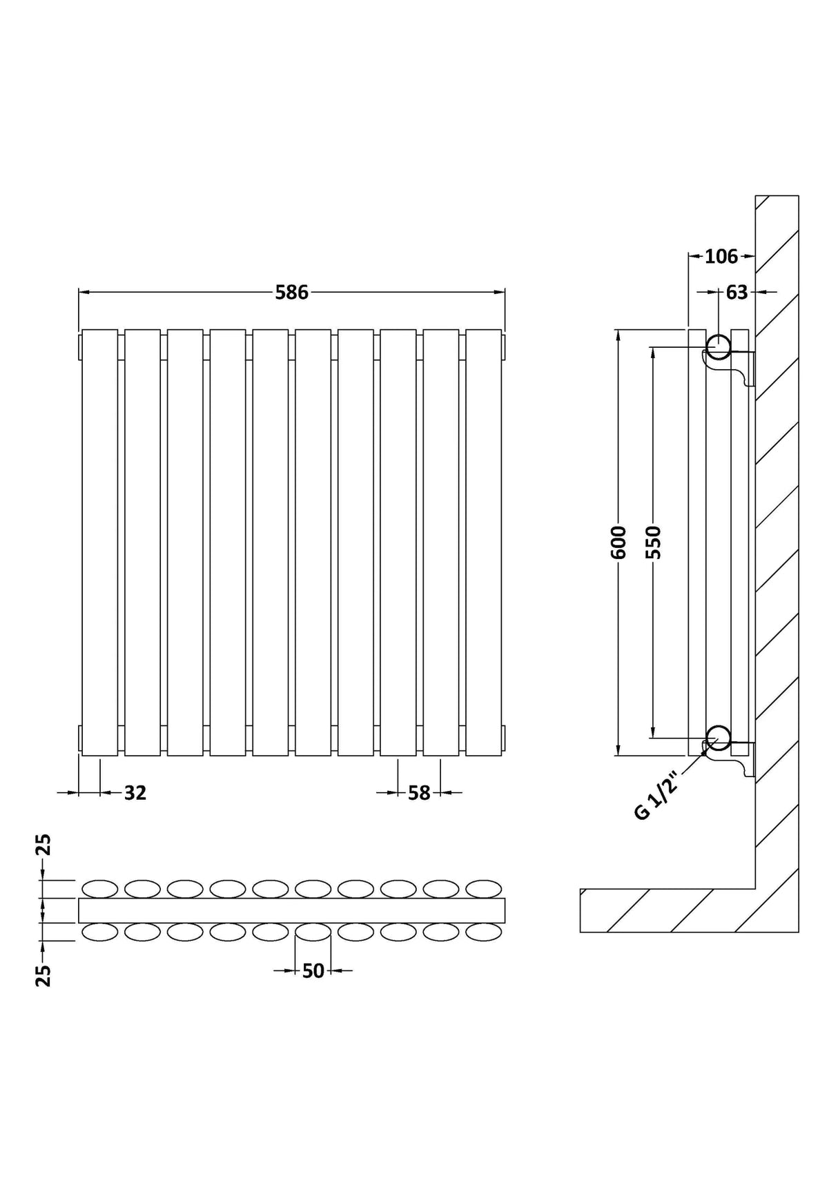 Hudson Reed Revive High Gloss White Horizontal Double Panel Radiator - 600mm x 586mm - Trusted Building Supplies