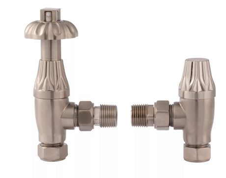 Hudson Reed Satin Nickel Thermostatic Radiator Valve Pack Pair - Trusted Building Supplies