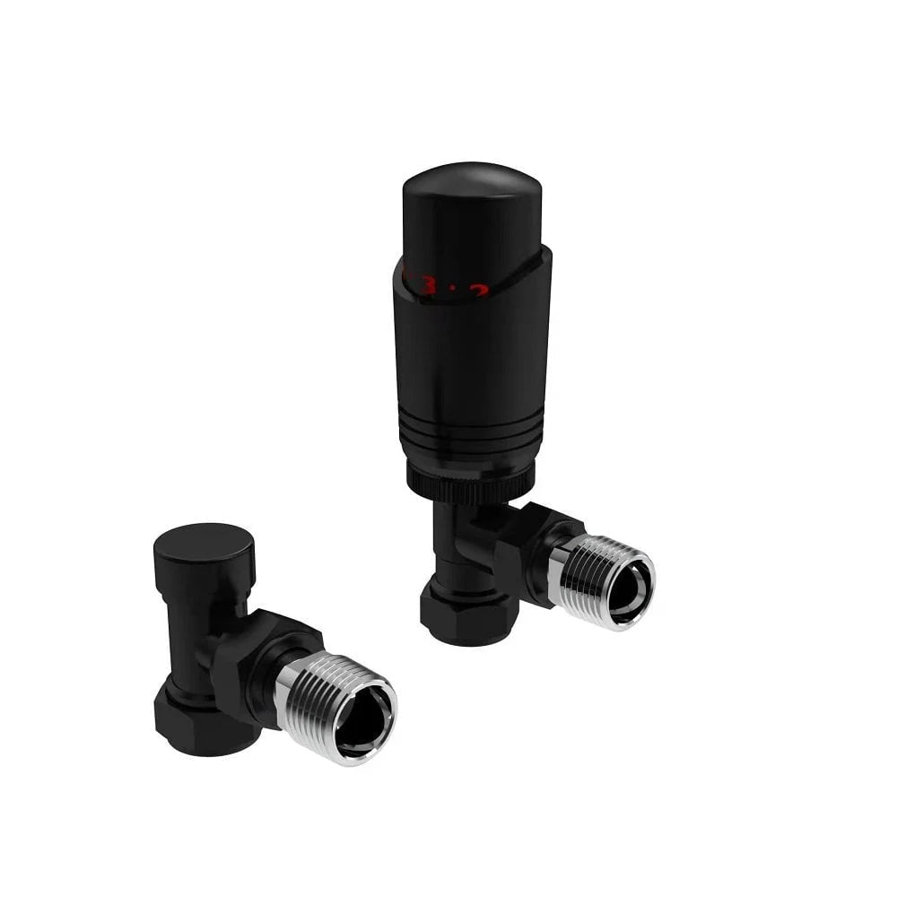 Kartell Black Angled Thermostatic Radiator Valve - Twin Pack - Trusted Building Supplies