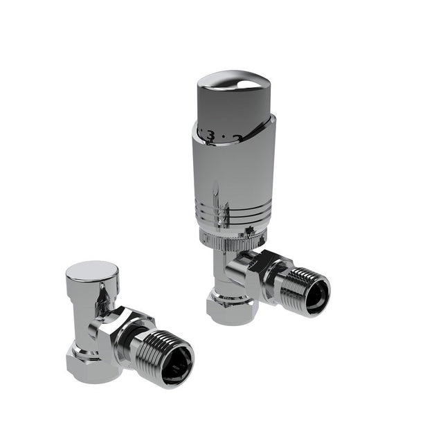 Kartell Chrome Angled Thermostatic Radiator Valve - Twin Pack - Trusted Building Supplies