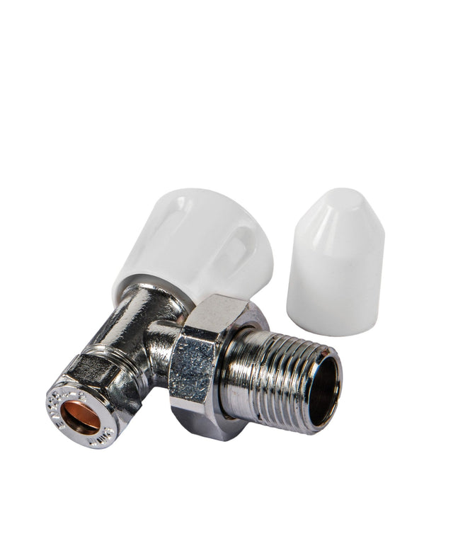Kartell Galaxy 10mm Angled Lockshield Radiator Valve with DOC - Trusted Building Supplies