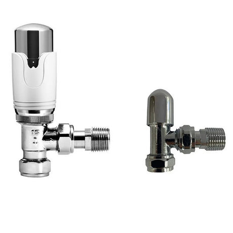 Kartell Refined Angled Thermostatic Radiator Valve & Lockshield - Twin Pack - Trusted Building Supplies