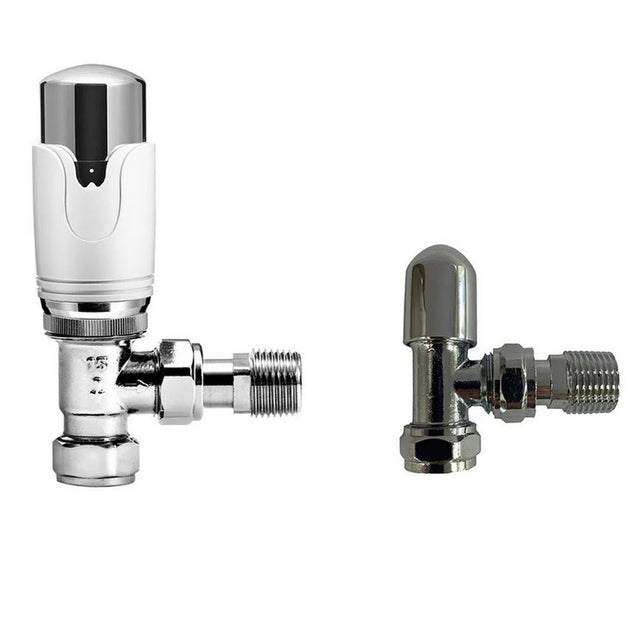 Kartell Refined Angled Thermostatic Radiator Valve & Lockshield - Twin Pack - Trusted Building Supplies