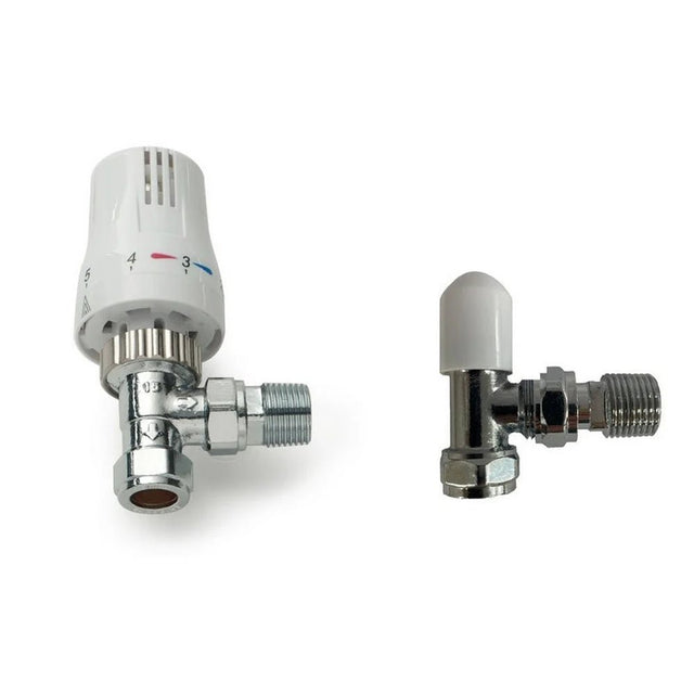 Kartell Style Angled Thermostatic Radiator Valve & Lockshield - Twin Pack - Trusted Building Supplies