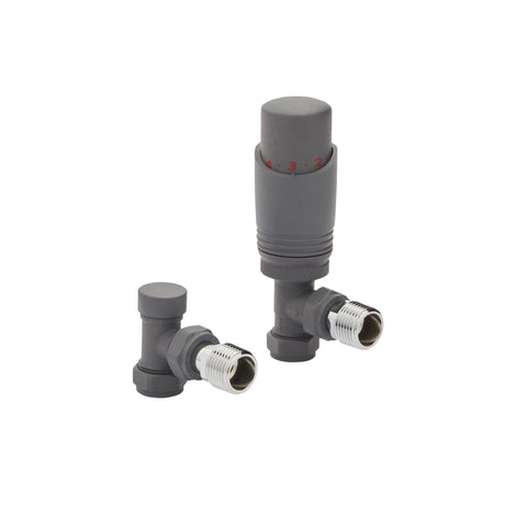 Kartell Textured Grey Angled Thermostatic Radiator Valve - Twin Pack - Trusted Building Supplies