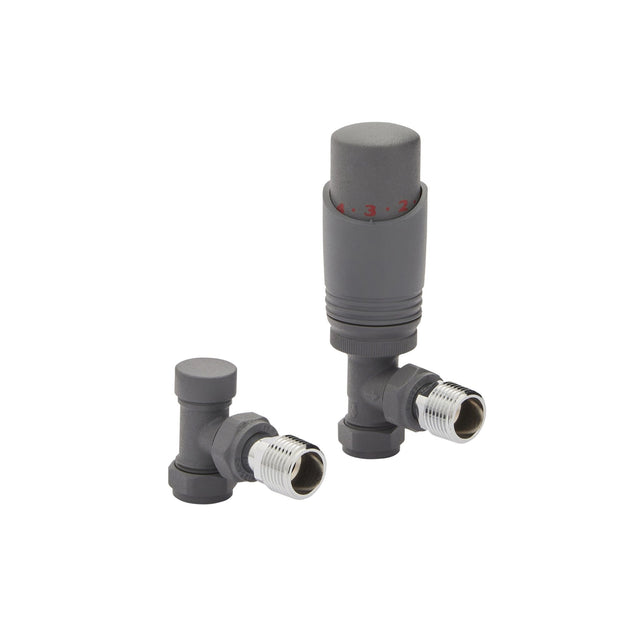 Kartell Textured Grey Angled Thermostatic Radiator Valve - Twin Pack - Trusted Building Supplies