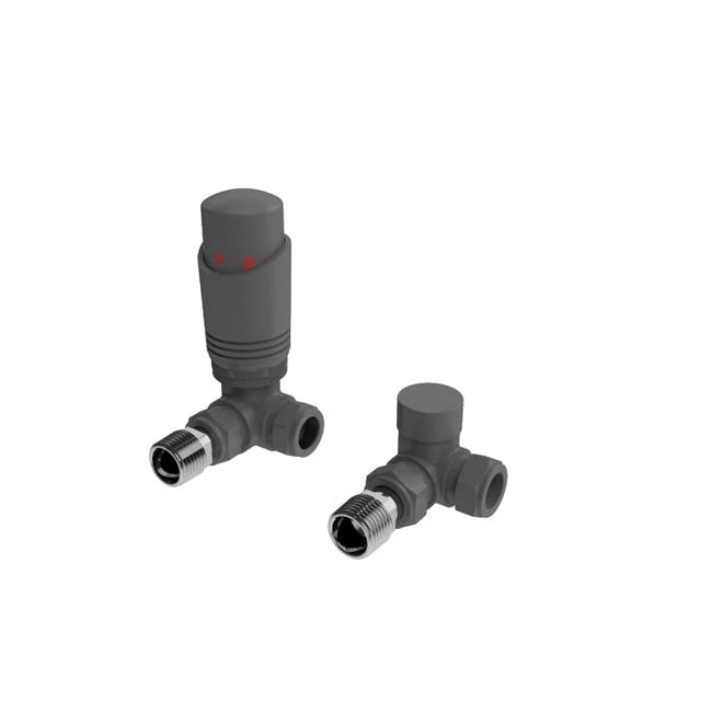 Kartell Textured Grey Corner Thermostatic Radiator Valve - Twin Pack - Trusted Building Supplies