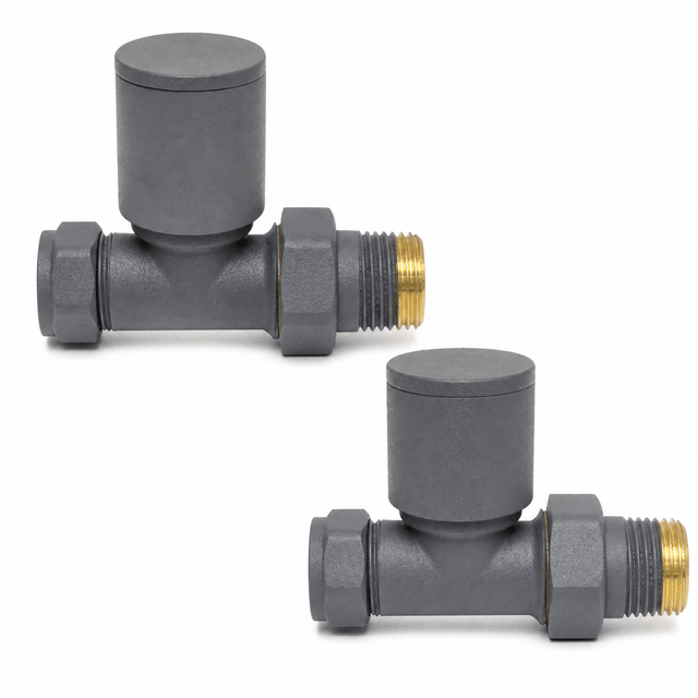 Kartell Textured Grey Straight Radiator Valve 15mm - Pair - Trusted Building Supplies