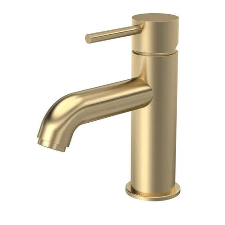 Linear Brushed Brass Mono Basin Mixer Tap with Push Button Waste - Trusted Building Supplies
