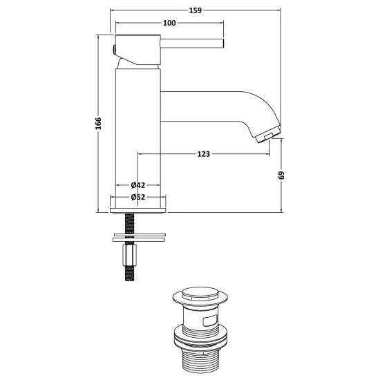 Linear Brushed Brass Mono Basin Mixer Tap with Push Button Waste - Trusted Building Supplies