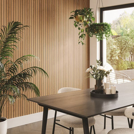 Naturepanel Hydrolock T & G Slat Wall Panel - Brown Cuneo Oak - Trusted Building Supplies