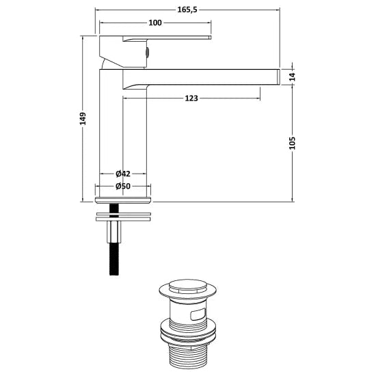 Nordic Chrome Mono Basin Mixer Tap with Push Button Waste - Trusted Building Supplies