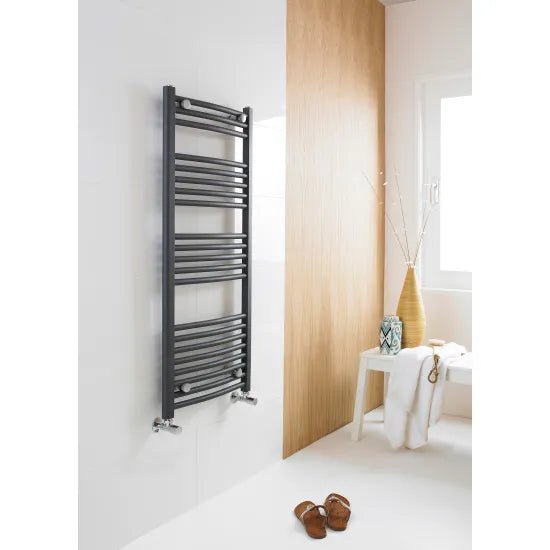 Nuie Anthracite Curved Vertical Heated Towel Rail - 1150mm x 500mm - Trusted Building Supplies