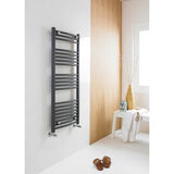 Nuie Anthracite Curved Vertical Heated Towel Rail - 1150mm x 500mm - Trusted Building Supplies