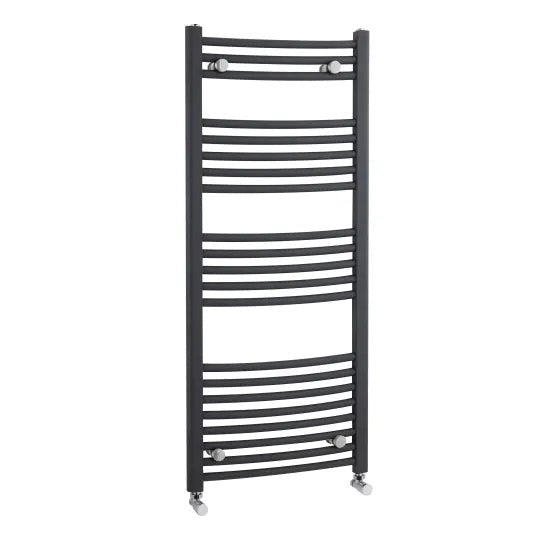 Nuie Anthracite Curved Vertical Heated Towel Rail - 1150mm x 500mm - Trusted Building Supplies