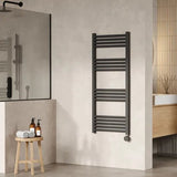 Nuie Anthracite Vertical Electric Heated Towel Rail - 1200mm x 500mm - Trusted Building Supplies