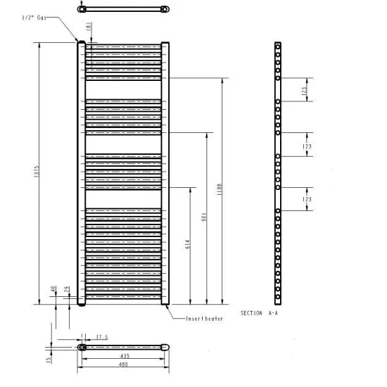 Nuie Anthracite Vertical Electric Heated Towel Rail - 1375mm x 480mm - Trusted Building Supplies