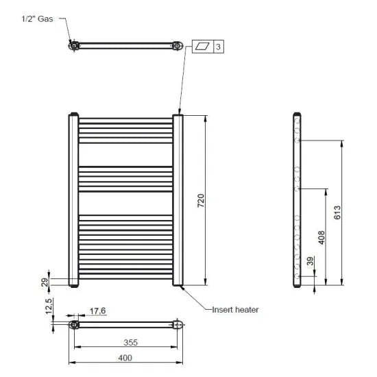 Nuie Anthracite Vertical Electric Heated Towel Rail - 720mm x 400mm - Trusted Building Supplies