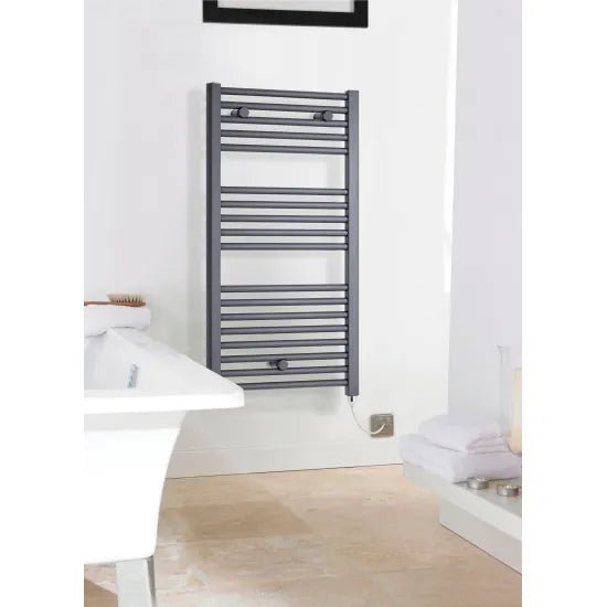 Nuie Anthracite Vertical Electric Heated Towel Rail - 720mm x 400mm - Trusted Building Supplies