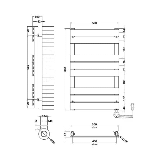 Nuie Anthracite Vertical Electric Heated Towel Rail - 840mm x 500mm - Trusted Building Supplies
