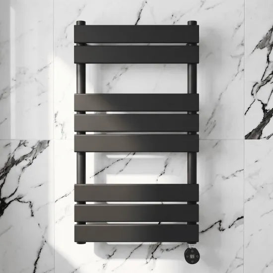 Nuie Anthracite Vertical Electric Heated Towel Rail - 840mm x 500mm - Trusted Building Supplies