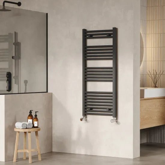 Nuie Anthracite Vertical Heated Towel Rail - 1150mm x 500mm - Trusted Building Supplies