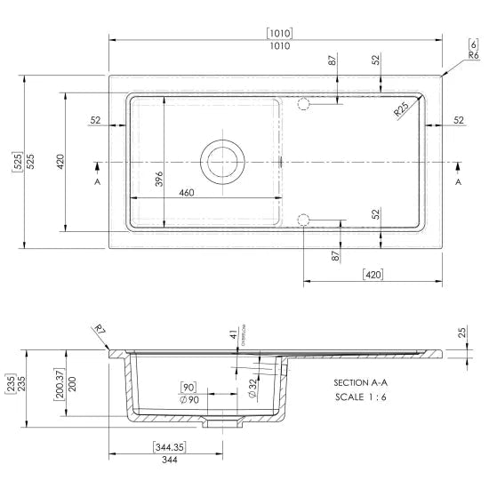 Nuie Black Inset Fireclay Kitchen Sink 1 Bowl - 1010mm x 525mm - Trusted Building Supplies