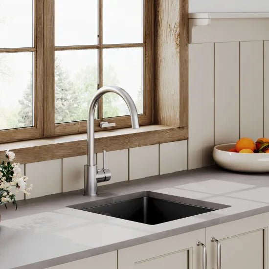 Nuie Black Undermount Fireclay Kitchen Sink 1 Bowl with Overflow - 457mm x 457mm - Trusted Building Supplies