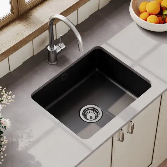 Nuie Black Undermount Fireclay Kitchen Sink 1 Bowl with Overflow - 548mm x 442mm - Trusted Building Supplies