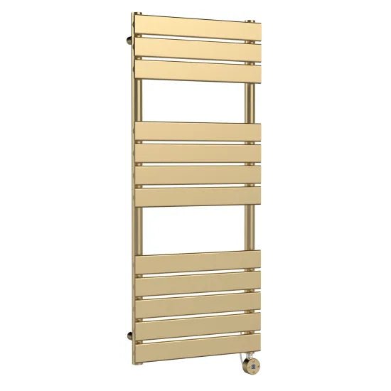 Nuie Brushed Brass Vertical Electric Heated Towel Rail - 1213mm x 500mm - Trusted Building Supplies