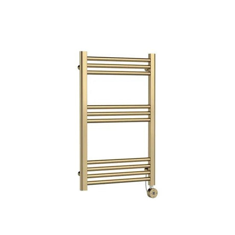 Nuie Brushed Brass Vertical Electric Heated Towel Rail - 800mm x 500mm - Trusted Building Supplies