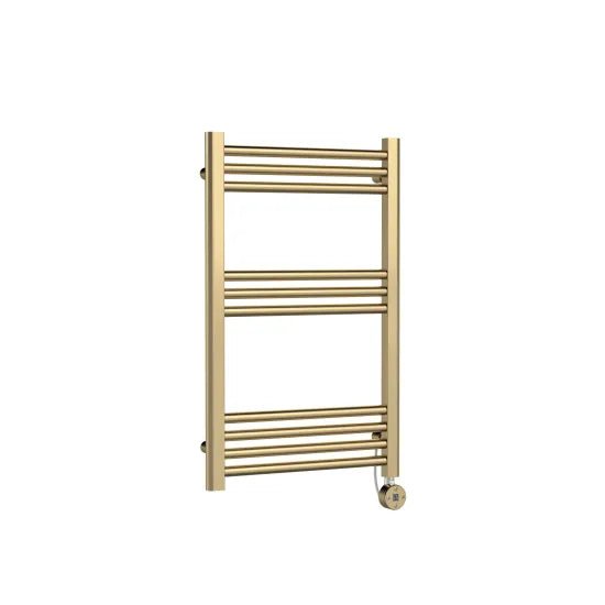 Nuie Brushed Brass Vertical Electric Heated Towel Rail - 800mm x 500mm - Trusted Building Supplies