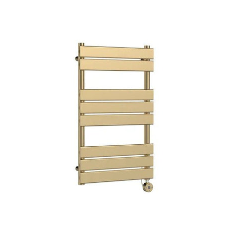 Nuie Brushed Brass Vertical Electric Heated Towel Rail - 840mm x 500mm - Trusted Building Supplies