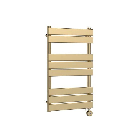 Nuie Brushed Brass Vertical Electric Heated Towel Rail - 840mm x 500mm - Trusted Building Supplies