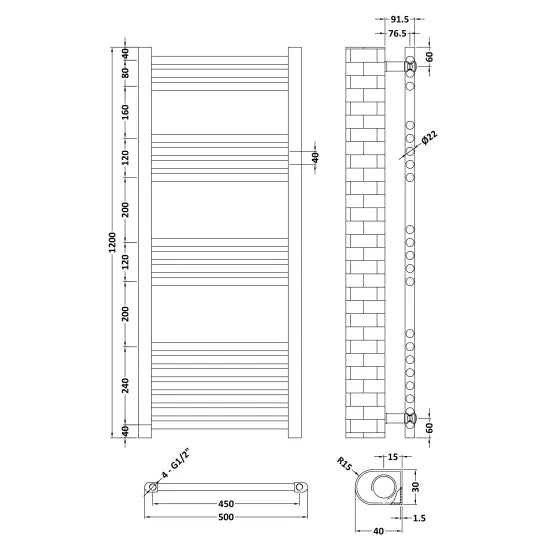 Nuie Choice Matt White Vertical Heated Towel Rail - 1200mm x 500mm - Trusted Building Supplies