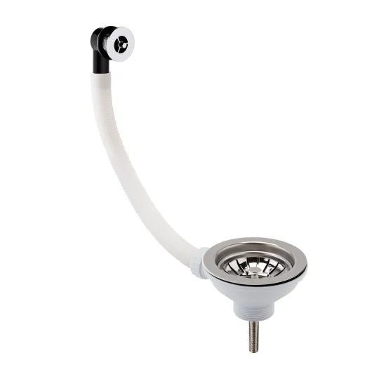Nuie Chome 90mm Basket Strainer Fireclay Kitchen Sink Waste with Overflow - Trusted Building Supplies