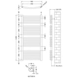Nuie Chrome Curved Vertical Heated Towel Rail - 1100mm x 500mm - Trusted Building Supplies