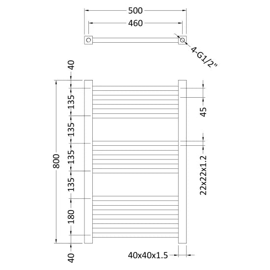 Nuie Chrome Square Vertical Heated Towel Rail - 800mm x 500mm - Trusted Building Supplies