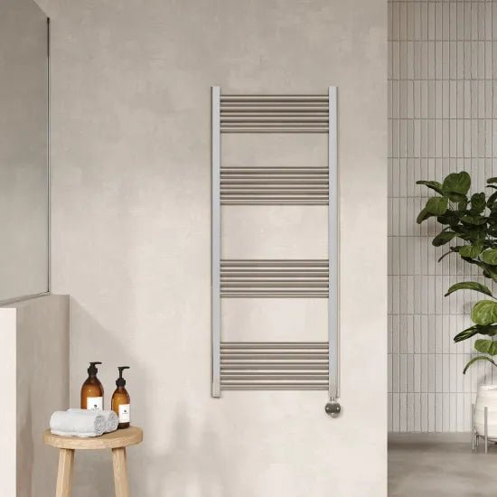 Nuie Chrome Vertical Electric Heated Towel Rail - 1200mm x 500mm - Trusted Building Supplies