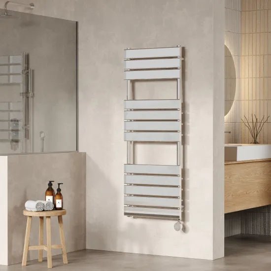 Nuie Chrome Vertical Electric Heated Towel Rail - 1213mm x 500mm - Trusted Building Supplies